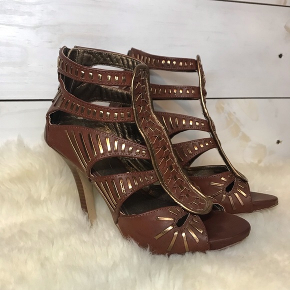 Bakers Shoes - Bakers | Brown & Gold Cage Style High Heels